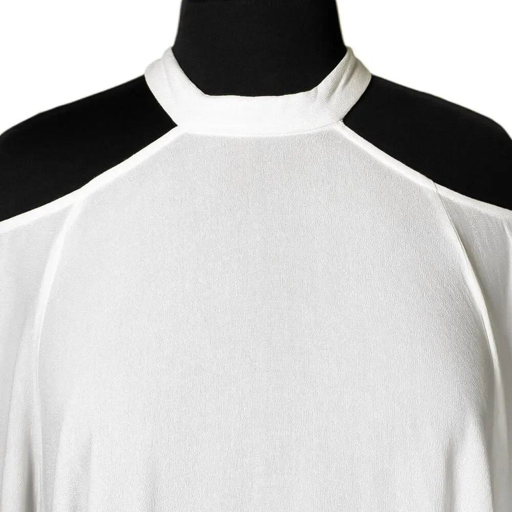 Free People Womens M Ivory Cold Shoulder Tunic Dress Pleated Boho Flowy Mini